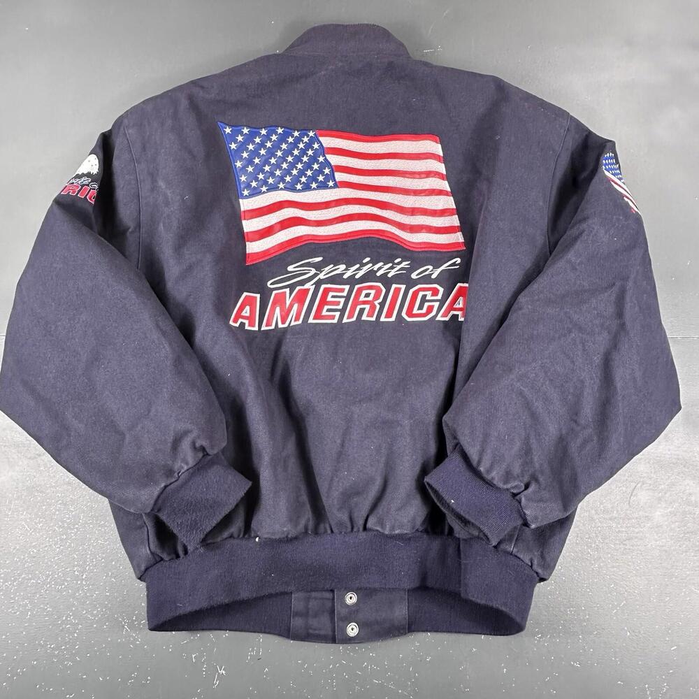 VTG Spirt Of America Jacket Mens 2XL Navy Blue Bomber Embroidered Flag Trump USA - Picture 10 of 11